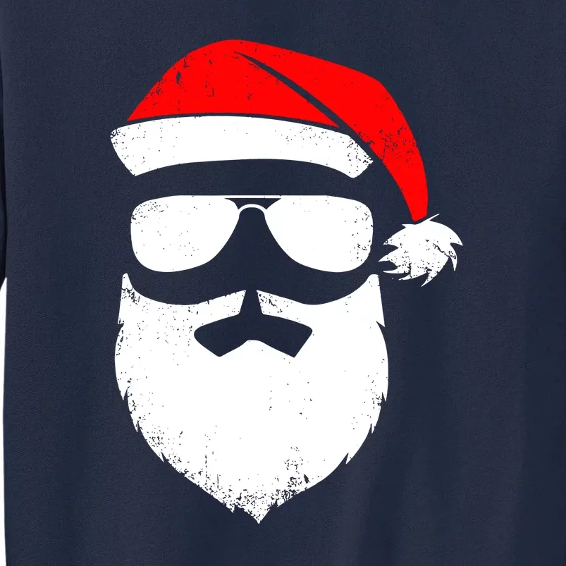 Christmas Cute Santa Claus Face Sunglasses With Hat Beard Gift Tall Sweatshirt