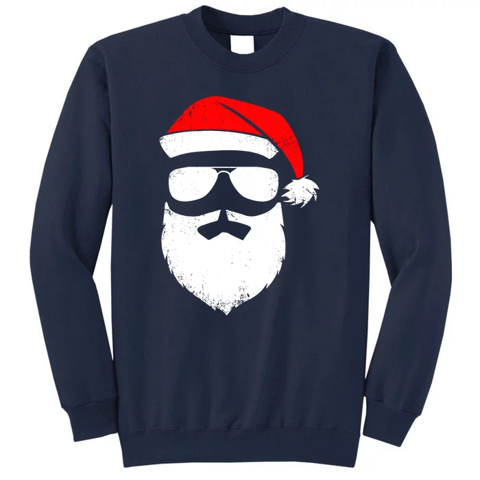 Christmas Cute Santa Claus Face Sunglasses With Hat Beard Gift Tall Sweatshirt