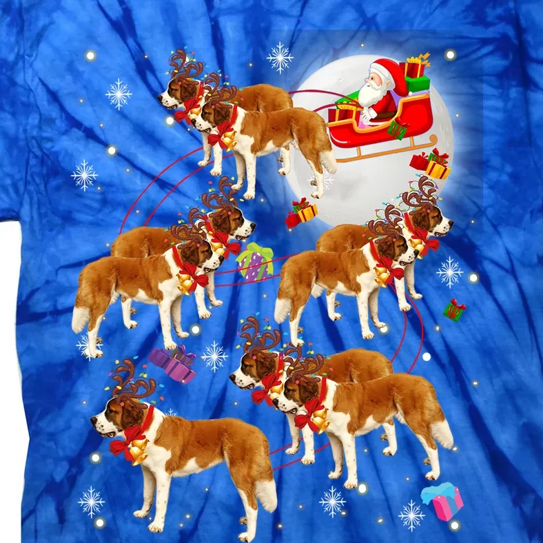 Christmas Cute Santa Claus Riding Saint Bernard Xmas Pajamas Funny Gift Tie-Dye T-Shirt