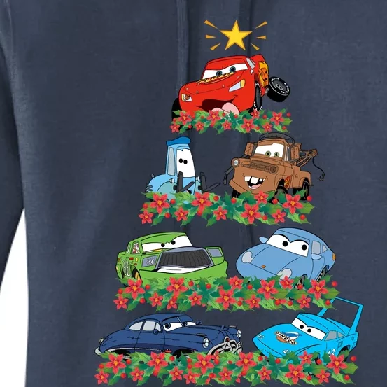 Cars Characters Squad Merry Christmas Tree Cars Magic Kingdom Holiday Women's Pullover Hoodie