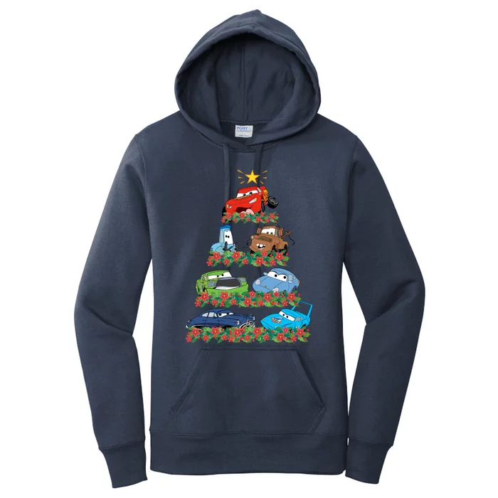 Cars Characters Squad Merry Christmas Tree Cars Magic Kingdom Holiday Women's Pullover Hoodie