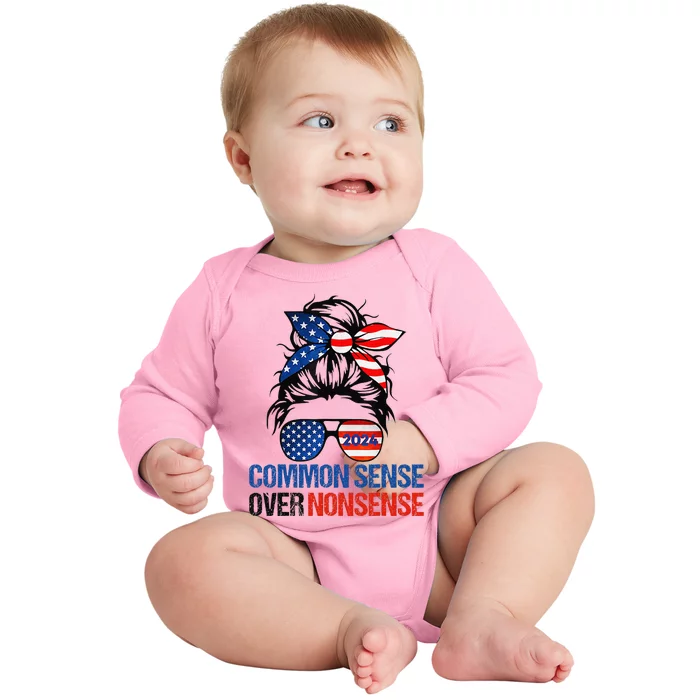 Choose Common Sense Over Nonsense Kamala Harris Waltz 2024 Baby Long Sleeve Bodysuit