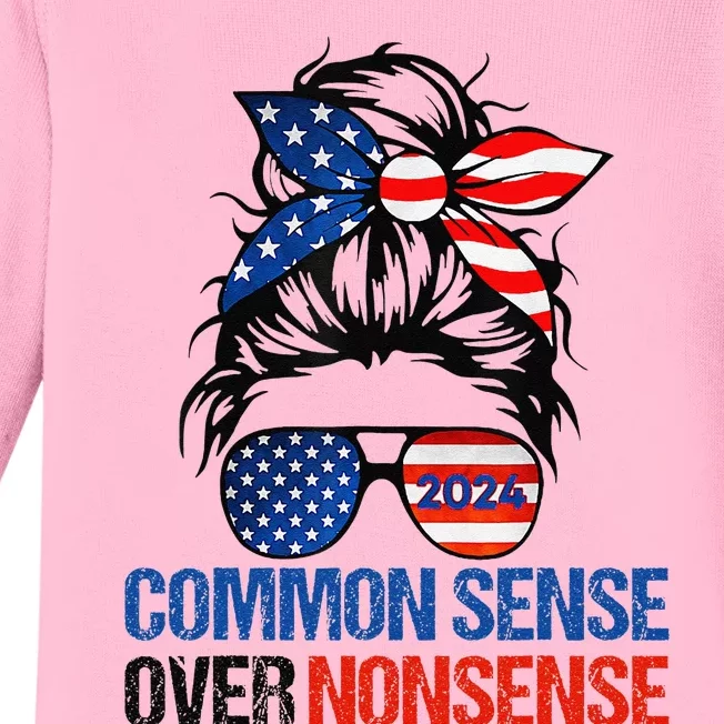 Choose Common Sense Over Nonsense Kamala Harris Waltz 2024 Baby Long Sleeve Bodysuit