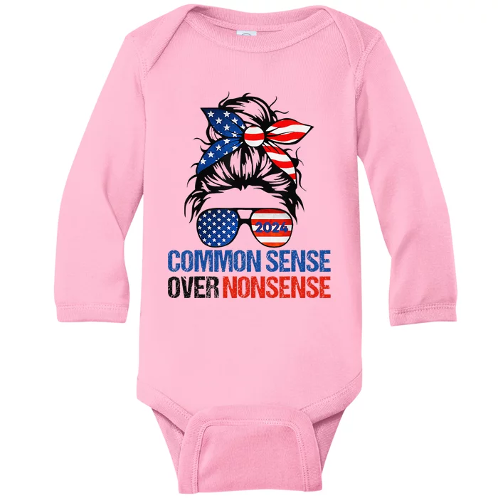 Choose Common Sense Over Nonsense Kamala Harris Waltz 2024 Baby Long Sleeve Bodysuit