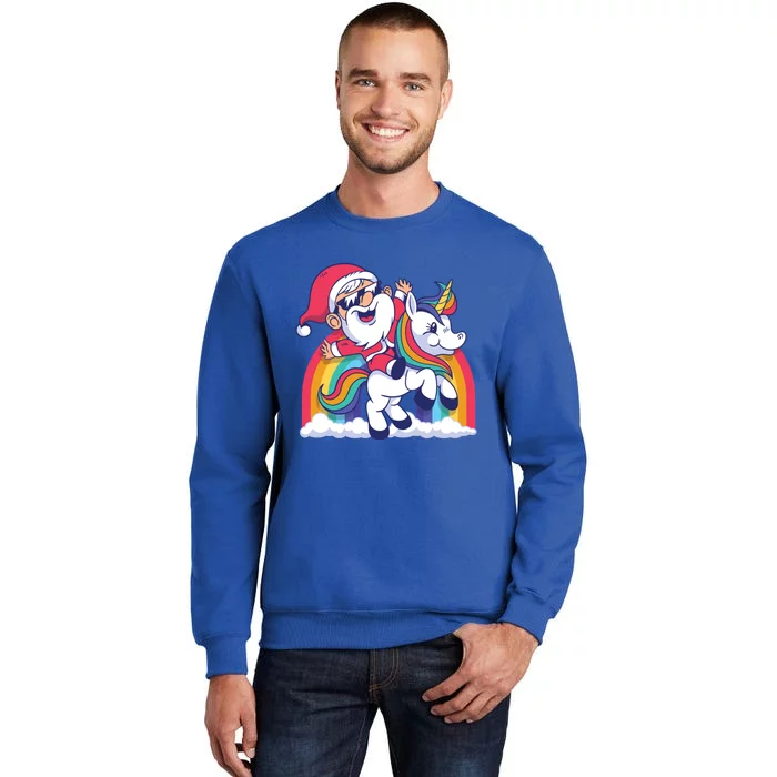 Cute Christmas Santa Claus Riding Unicorn Rainbow Funny Gift Tall Sweatshirt