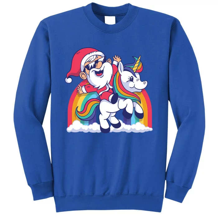 Cute Christmas Santa Claus Riding Unicorn Rainbow Funny Gift Tall Sweatshirt