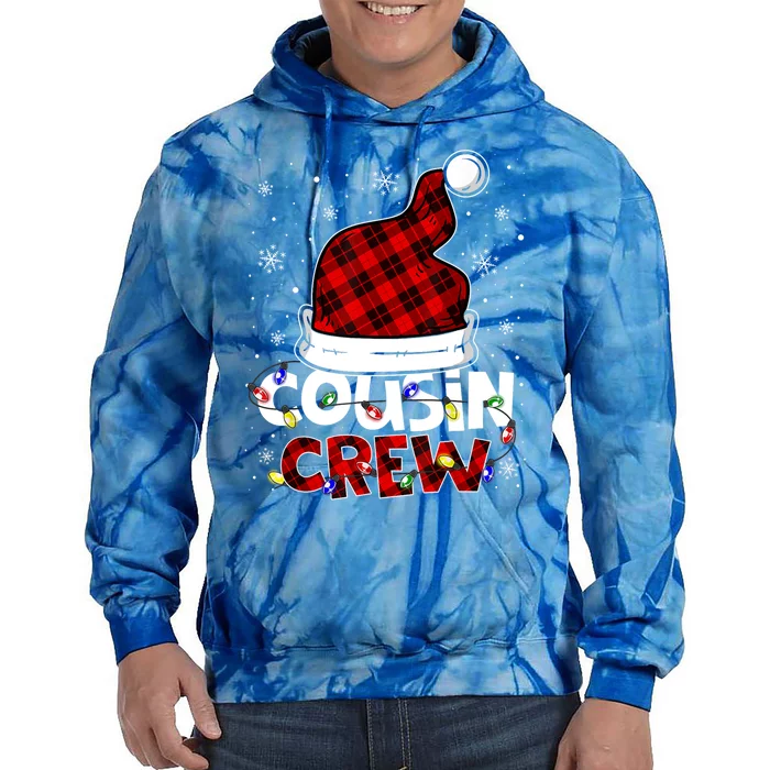 Cousin Crew Santa Hat Buffalo Red Plaid Xmas Light Meaningful Gift Tie Dye Hoodie