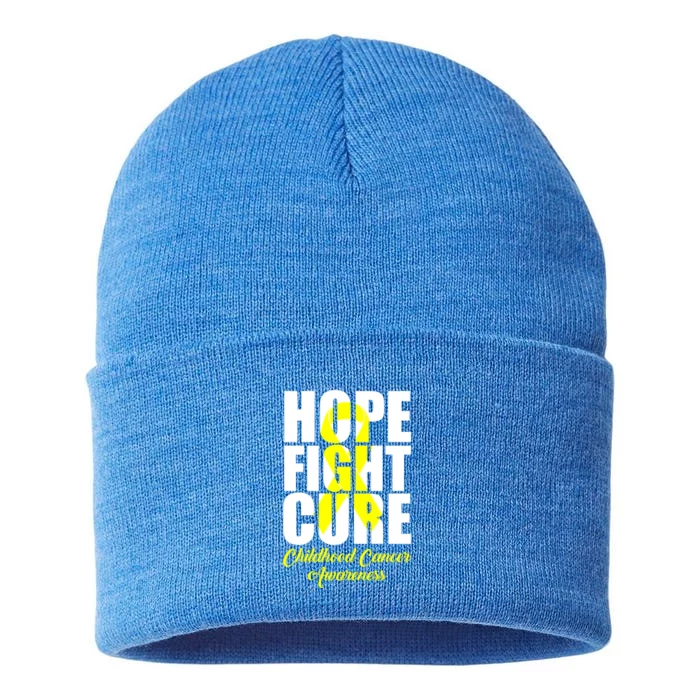 Childhood Cancer Support Hope Fight Cure Funny Gift Sustainable Knit Beanie