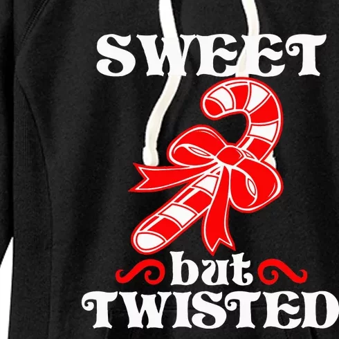 Candy Cane Sweet But Twisted Funny Christmas Short Sleeve Women's Fleece Hoodie