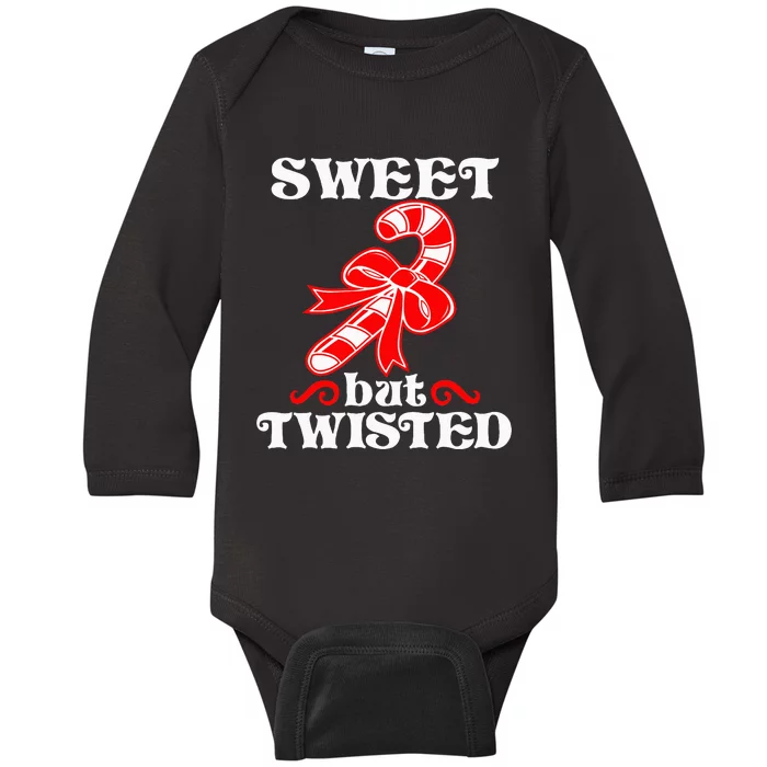 Candy Cane Sweet But Twisted Funny Christmas Short Sleeve Baby Long Sleeve Bodysuit