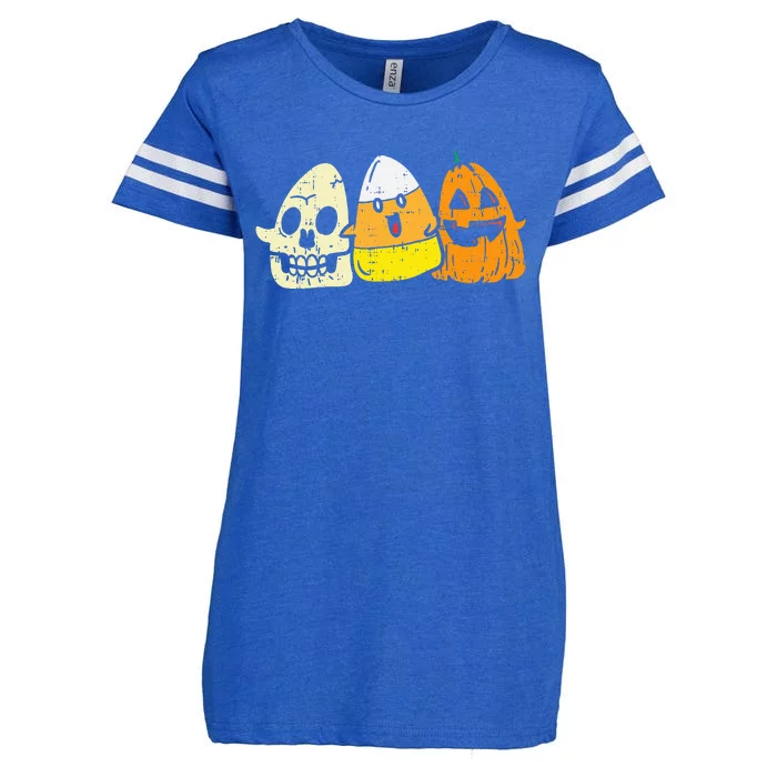 Candy Corn Skeleton Skull Pumpkin Fun Halloween Costume Enza Ladies Jersey Football T-Shirt