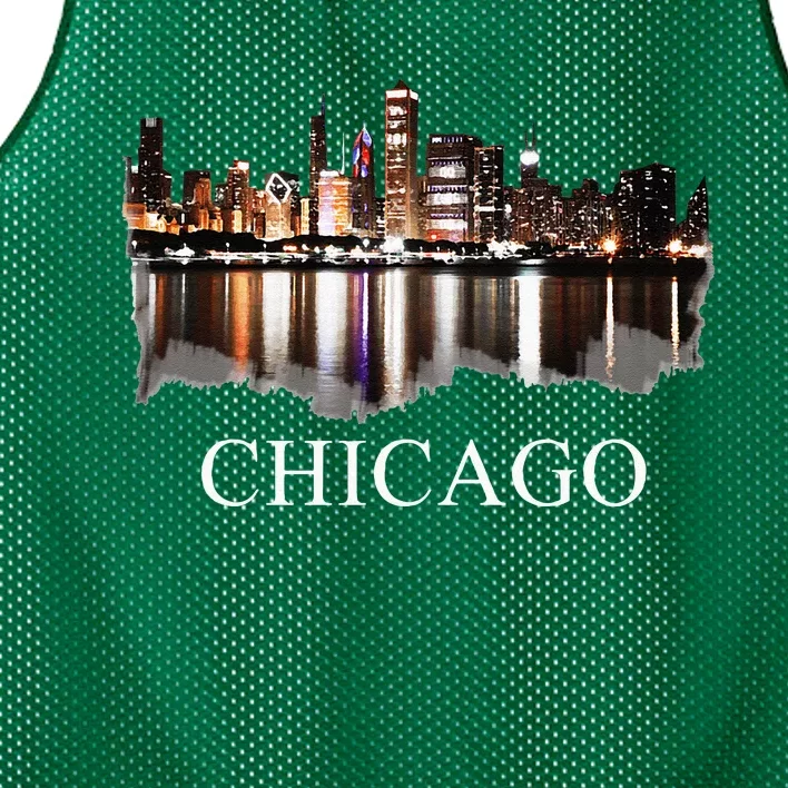 Chicago City Skyline Lights At Night Chicago Illinois USA Mesh Reversible Basketball Jersey Tank