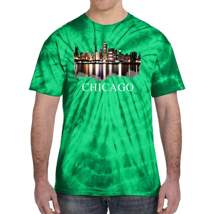 Chicago City Skyline Lights At Night Chicago Illinois USA Tie-Dye T-Shirt