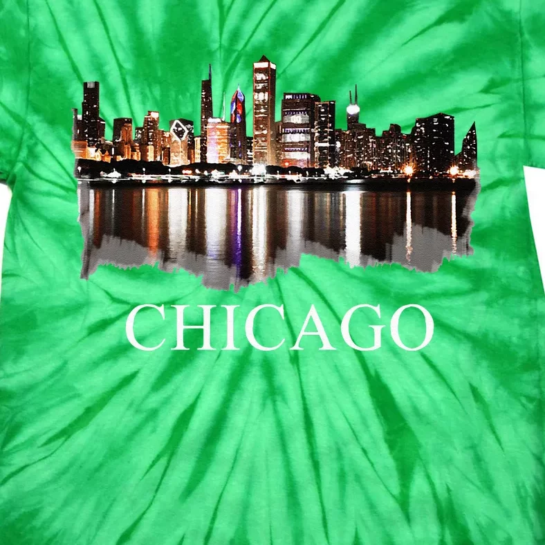 Chicago City Skyline Lights At Night Chicago Illinois USA Tie-Dye T-Shirt