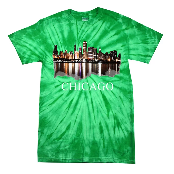 Chicago City Skyline Lights At Night Chicago Illinois USA Tie-Dye T-Shirt