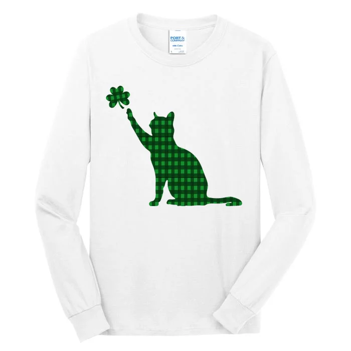 Cute Cat St Patricks Day Clover Lucky Cat Mom Shamrock Cat Tall Long Sleeve T-Shirt