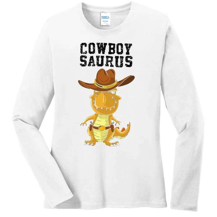 Cool Cow Saurus Funny Western Rodeo Dinosaur Lover Gift Ladies Long Sleeve Shirt