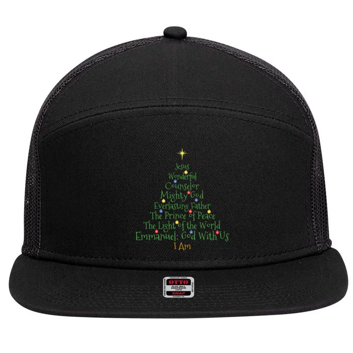 Christian Christmas Shirts Bible Names Of Jesus Tree Shaped 7 Panel Mesh Trucker Snapback Hat