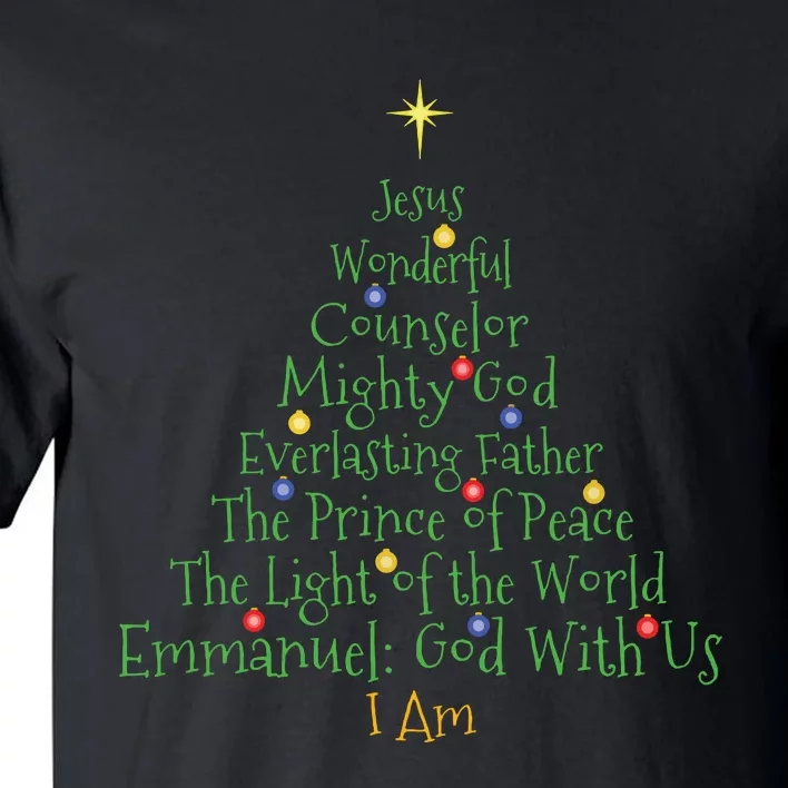 Christian Christmas Shirts Bible Names Of Jesus Tree Shaped Tall T-Shirt