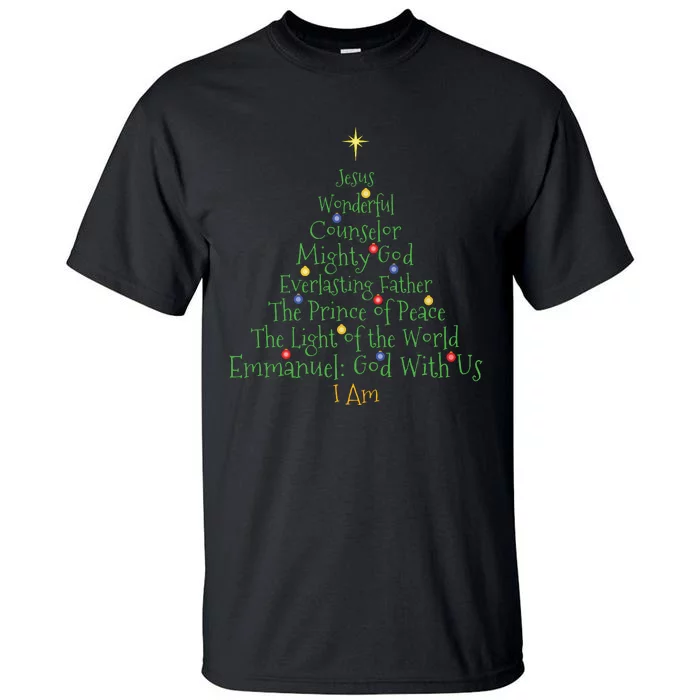 Christian Christmas Shirts Bible Names Of Jesus Tree Shaped Tall T-Shirt