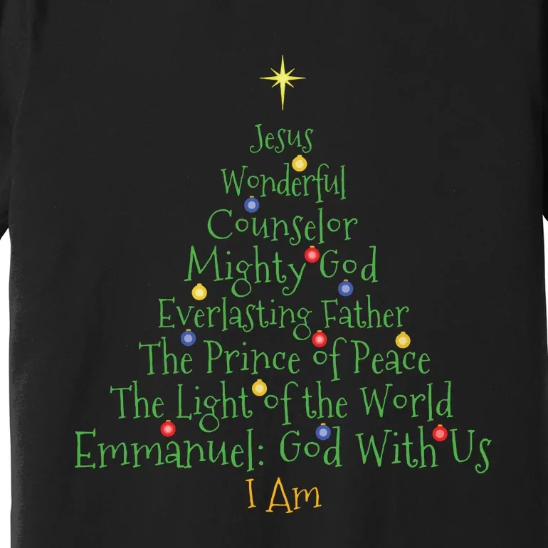 Christian Christmas Shirts Bible Names Of Jesus Tree Shaped Premium T-Shirt