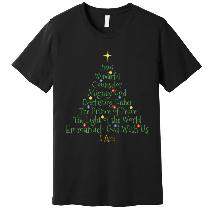 Christian Christmas Shirts Bible Names Of Jesus Tree Shaped Premium T-Shirt