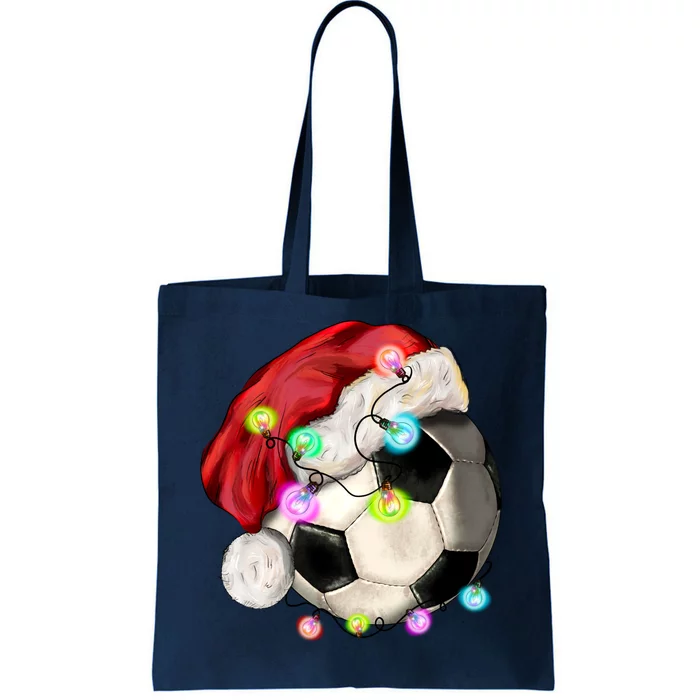 Cool Christmas Soccer Ball With Santa Hat Tote Bag