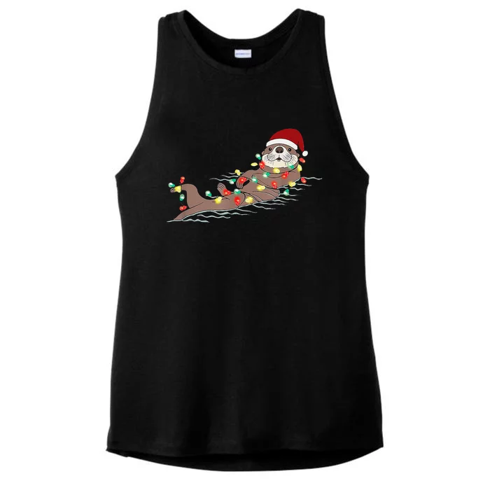 Christmas Cute Sea Otter Christmas Outfit Ladies Tri-Blend Wicking Tank