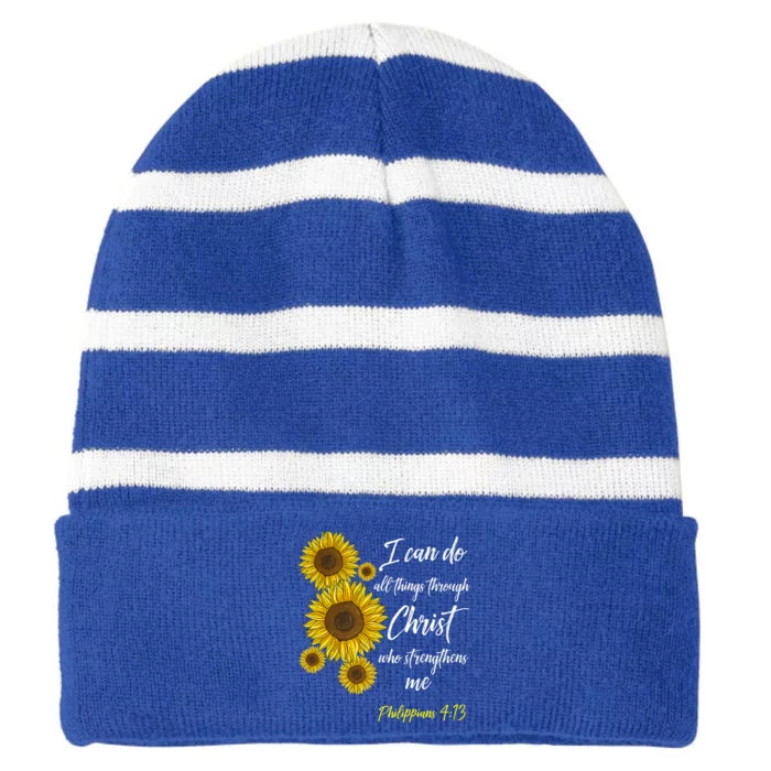 Cute Christian Sunflower Gift Best Religious Moms Gift Striped Beanie with Solid Band