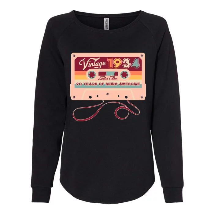 Cute Cassette Tape Limited Edition Vintage 1934 90 Years Of Being Awesome Womens California Wash Sweatshirt