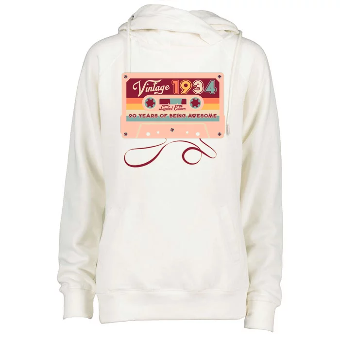 Cute Cassette Tape Limited Edition Vintage 1934 90 Years Of Being Awesome Womens Funnel Neck Pullover Hood