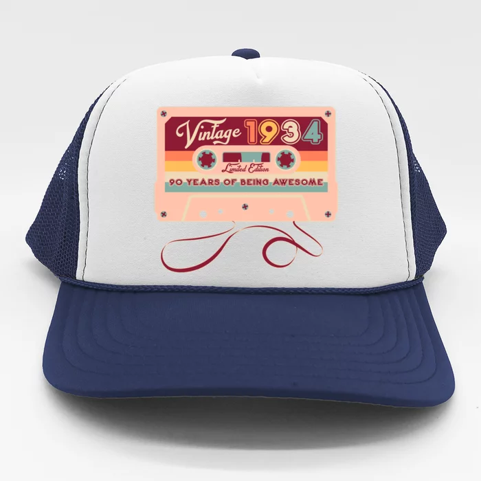 Cute Cassette Tape Limited Edition Vintage 1934 90 Years Of Being Awesome Trucker Hat