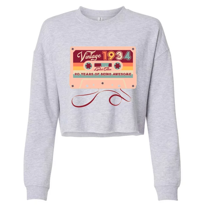 Cute Cassette Tape Limited Edition Vintage 1934 90 Years Of Being Awesome Cropped Pullover Crew