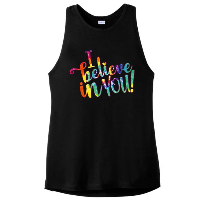 Cute Colorful Tie Dye I Believe In You Ladies Tri-Blend Wicking Tank