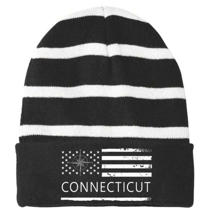 Connecticut Ct Travel To Connecticut Love Striped Beanie with Solid Band