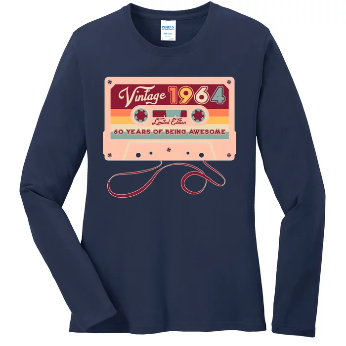 Cute Cassette Tape Limited Edition Vintage 1964 60 Years Of Being Awesome Ladies Long Sleeve Shirt