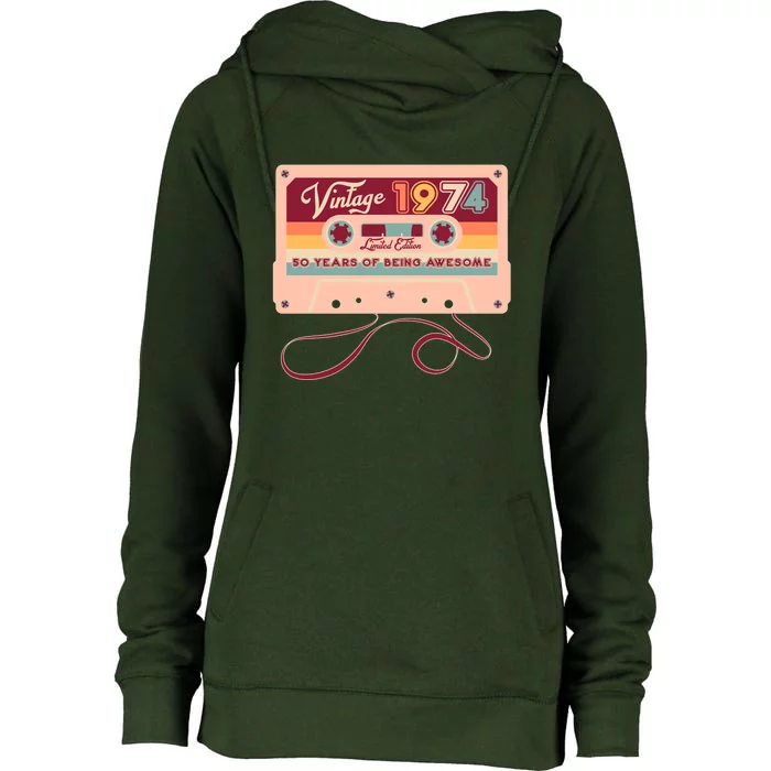 Cute Cassette Tape Limited Edition Vintage 1974 50 Years Of Being Awesome Womens Funnel Neck Pullover Hood