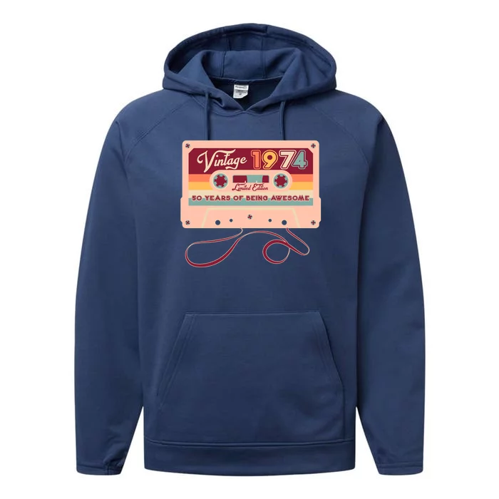 Cute Cassette Tape Limited Edition Vintage 1974 50 Years Of Being Awesome Performance Fleece Hoodie