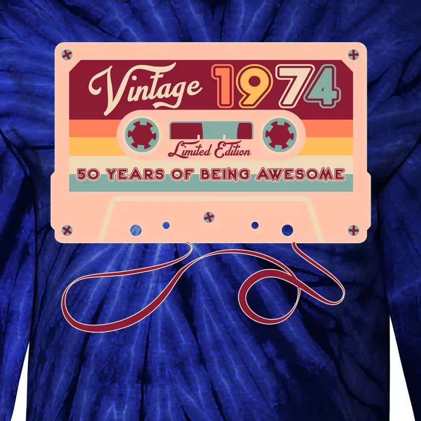 Cute Cassette Tape Limited Edition Vintage 1974 50 Years Of Being Awesome Tie-Dye Long Sleeve Shirt