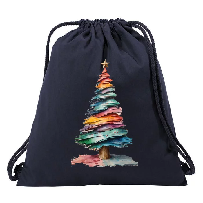 Colorful Christmas Tree Drawstring Bag