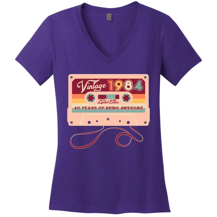 Cute Cassette Tape Limited Edition Vintage 1984 40 Years Of Being Awesome Women's V-Neck T-Shirt