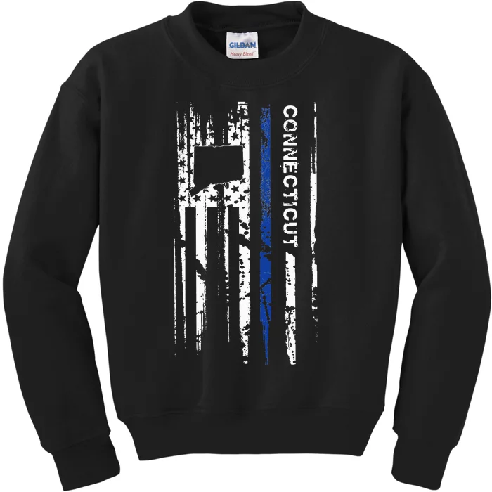 Connecticut Cop Thin Blue Line Leo Police American Flag Kids Sweatshirt