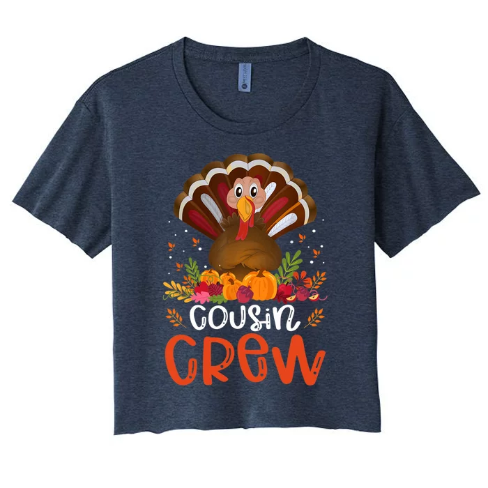 Cousin Crew Turkey Cute Family Thanksgiving Pajamas Matching Women's Crop Top Tee