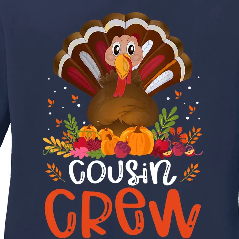 Cousin Crew Turkey Cute Family Thanksgiving Pajamas Matching Ladies Long Sleeve Shirt