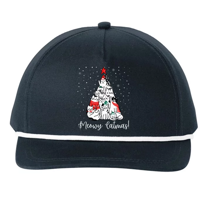 Cat Christmas Tree Meowy Catmas Cat Snapback Five-Panel Rope Hat