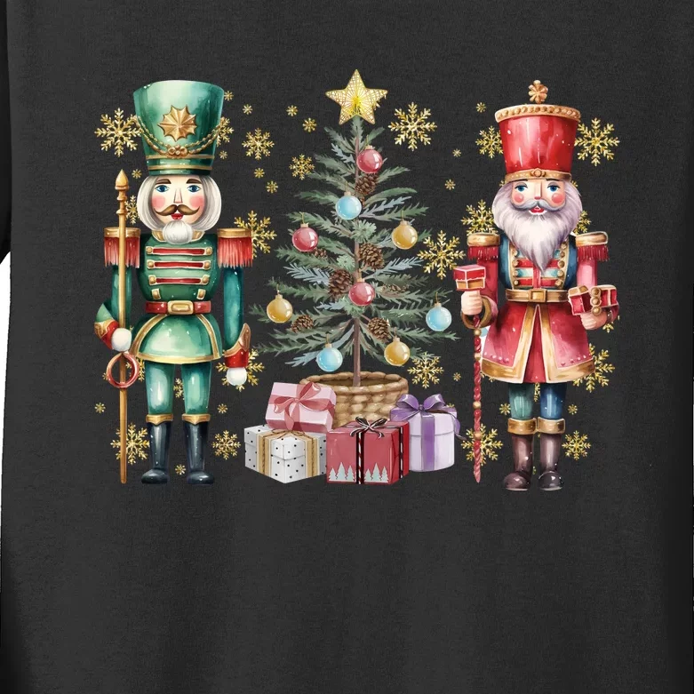 Coquette Christmas Tree Nutcrackers Girly Christmas Christmas Nutcrack Kids Long Sleeve Shirt