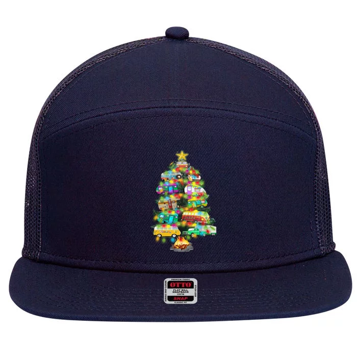 Camper Christmas Tree Design RvErs Campers Camping Gift 7 Panel Mesh Trucker Snapback Hat