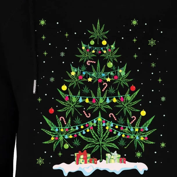 Cannabis Christmas Tree Xmas Funny Smoking Weed Marijuana Womens Funnel Neck Pullover Hood