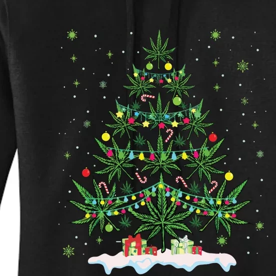 Cannabis Christmas Tree Xmas Funny Smoking Weed Marijuana Women's Pullover Hoodie