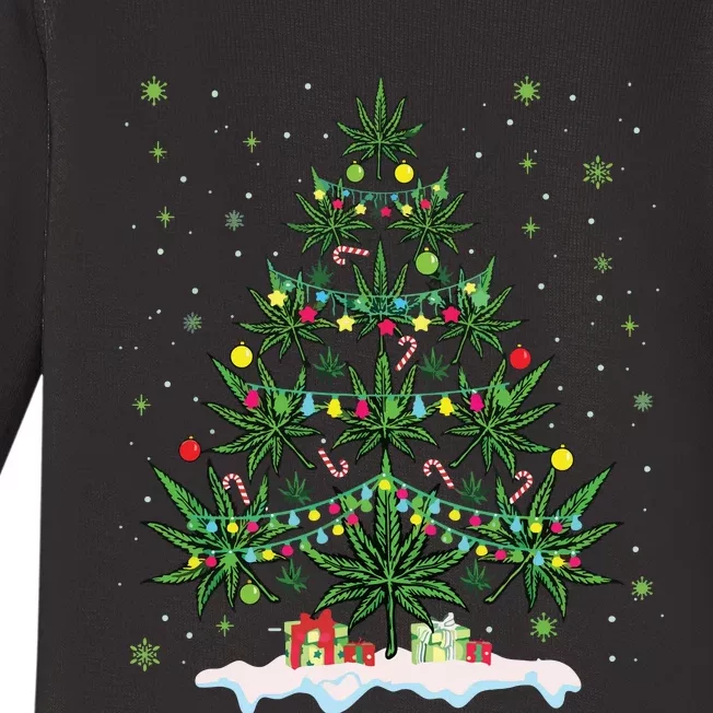 Cannabis Christmas Tree Xmas Funny Smoking Weed Marijuana Baby Long Sleeve Bodysuit